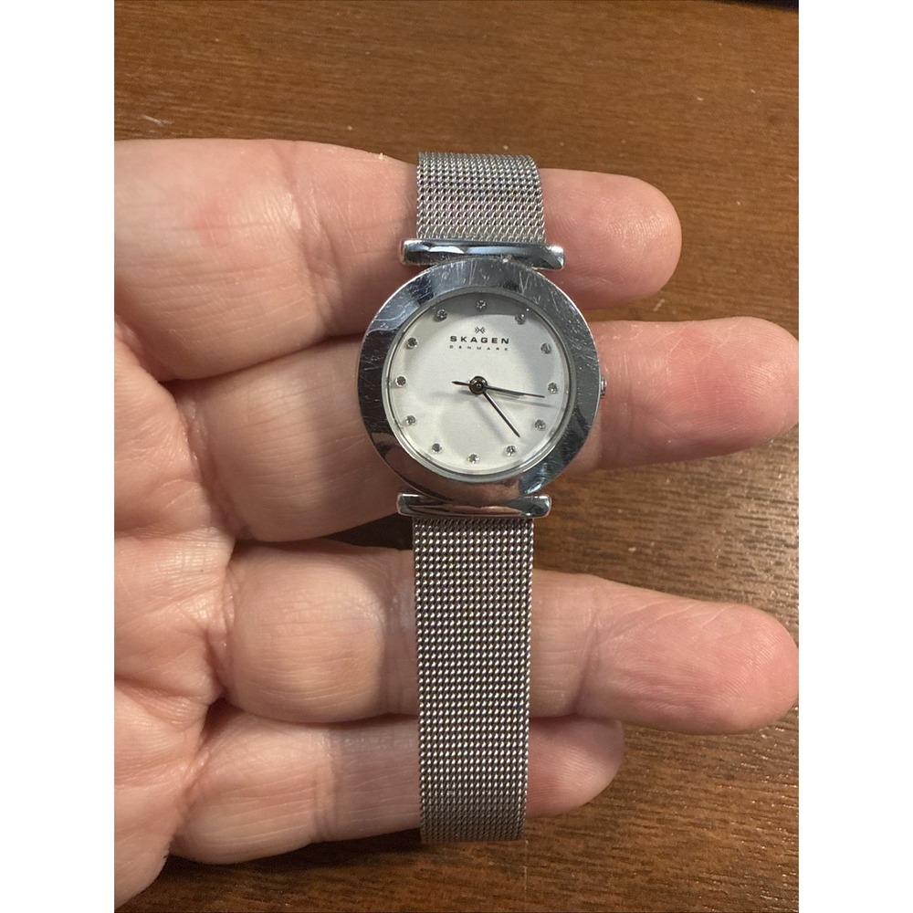 SKAGEN STEEL LADIES WATCH AUSTRIAN CRYSTAL MARKERS AND ADJUSTABLE MESH BRACELET